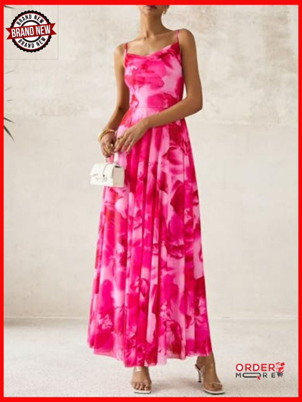 Sleeveless Cowl Neck Floral Maxi Dress A-Line Mesh Summer - Picture 5 of 7
